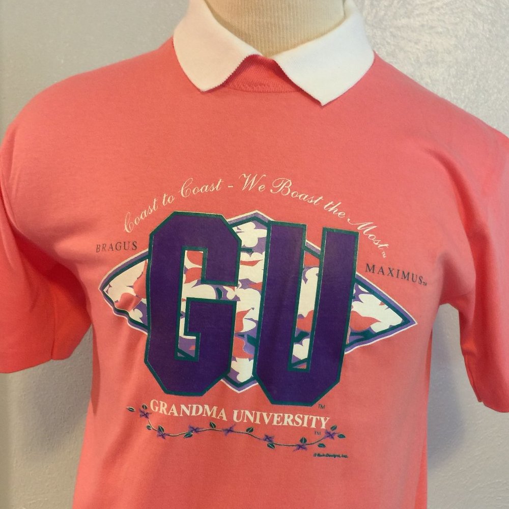Grandma University Coast to Coast we Boast the most. Coral Tee with Collar, NWT